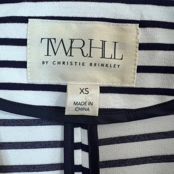 Navy Blue Stripes Ponte Knit Blazer Jacket Nautical Paris Preppy Women XS - Picture 3 of 8
